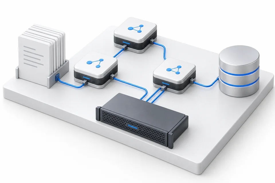 Documents, databases and services linked through a connected knowledge layer