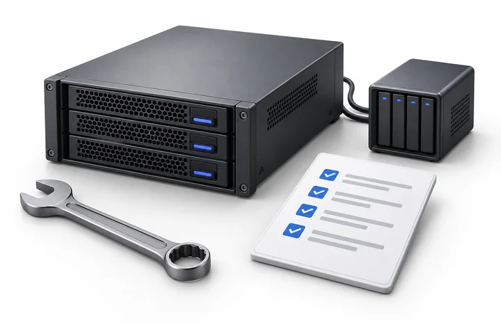 A server, storage unit and checked record list laid out for operational review
