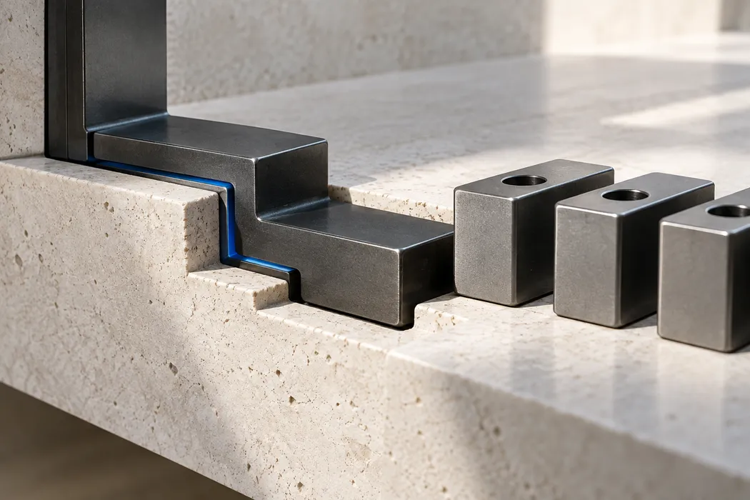 A custom metal joint beside standardized components.